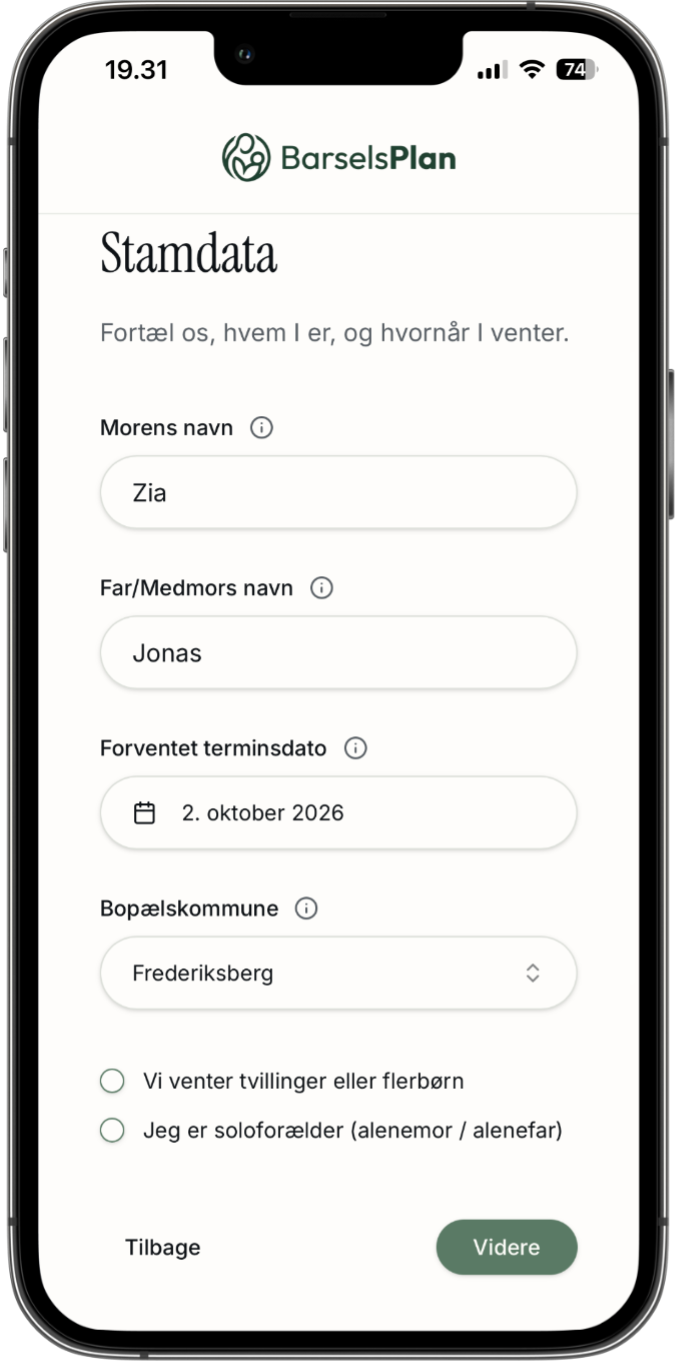 BarselsPlan – Onboarding – Stamdata